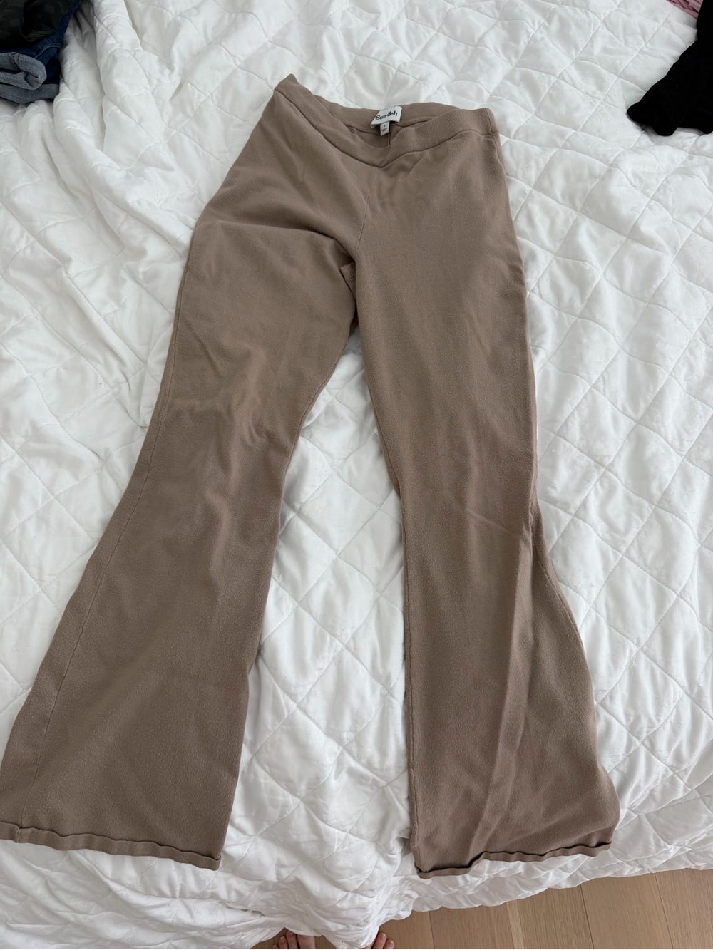 Aritzia Sunday Neutral Taupe Ribbed Flare Pants